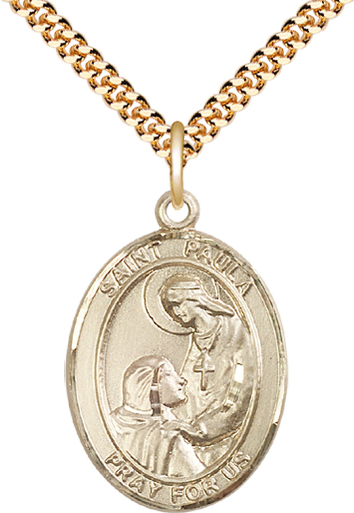 14kt Gold Filled Saint Paula Pendant on a 24 inch Gold Plate Heavy Curb chain