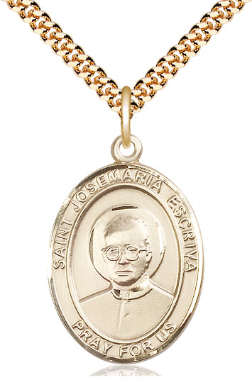 14kt Gold Filled Saint Josemaria Escriva Pendant on a 24 inch Gold Plate Heavy Curb chain