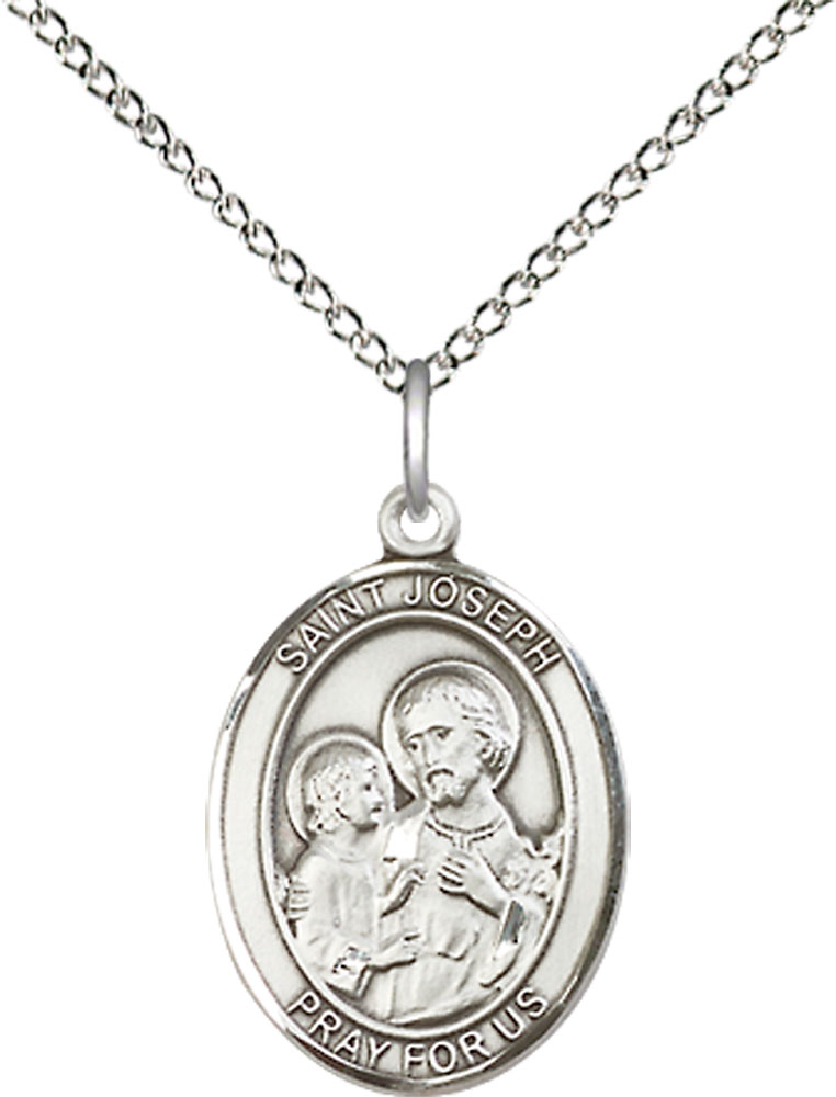 Sterling Silver Saint Joseph Pendant on a 18 inch Sterling Silver Light Curb chain