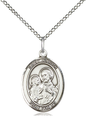 Sterling Silver Saint Joseph Pendant on a 18 inch Sterling Silver Light Curb chain