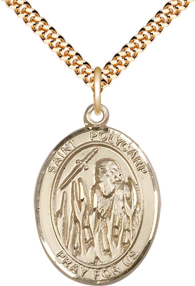 14kt Gold Filled Saint Polycarp of Smyrna Pendant on a 24 inch Gold Plate Heavy Curb chain