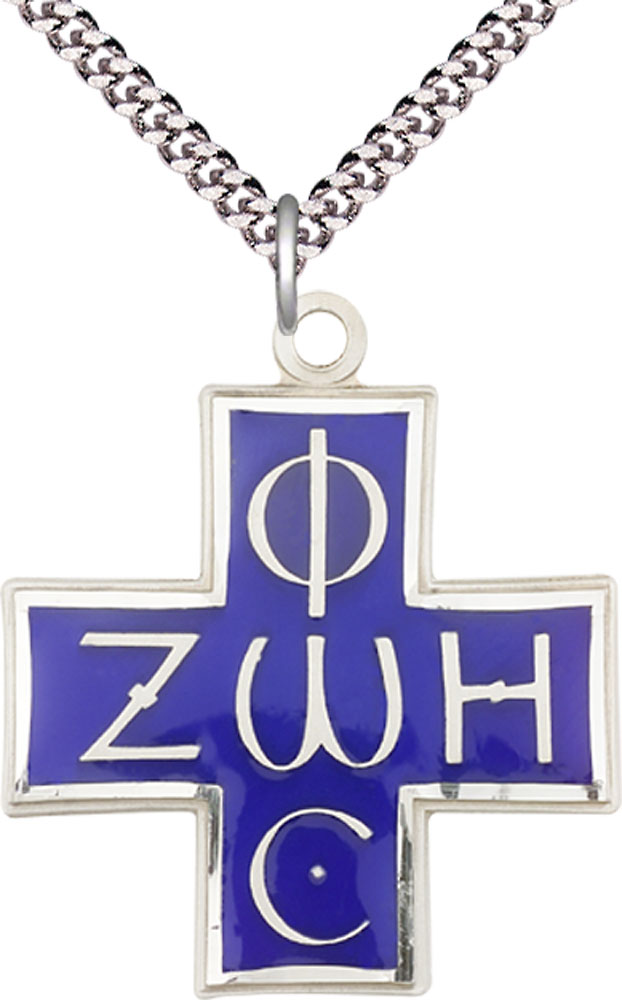 Sterling Silver Light &amp; Life Pendant on a 24 inch Light Rhodium Heavy Curb chain