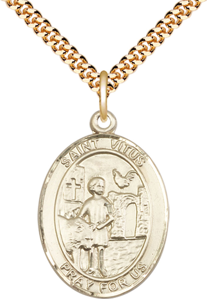 14kt Gold Filled Saint Vitus Pendant on a 24 inch Gold Plate Heavy Curb chain