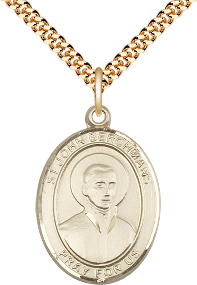 14kt Gold Filled Saint John Berchmans Pendant on a 24 inch Gold Plate Heavy Curb chain