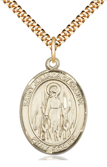 14kt Gold Filled Saint Juliana Pendant on a 24 inch Gold Plate Heavy Curb chain