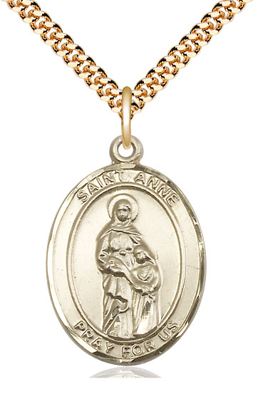 14kt Gold Filled Saint Anne Pendant on a 24 inch Gold Plate Heavy Curb chain