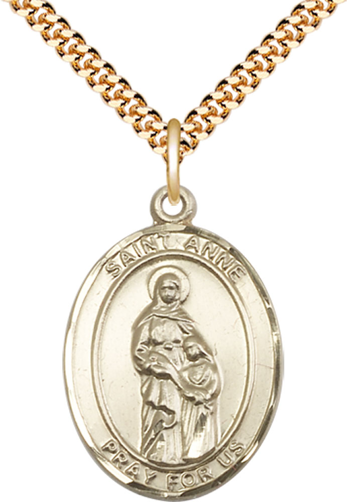 14kt Gold Filled Saint Anne Pendant on a 24 inch Gold Plate Heavy Curb chain