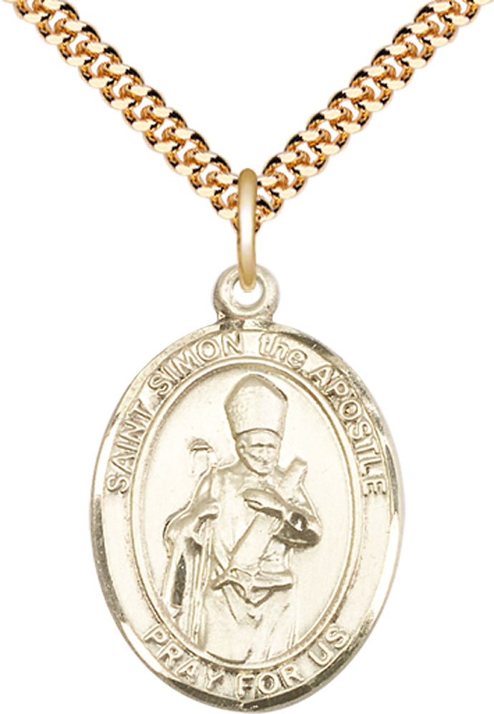 14kt Gold Filled Saint Simon Pendant on a 24 inch Gold Plate Heavy Curb chain
