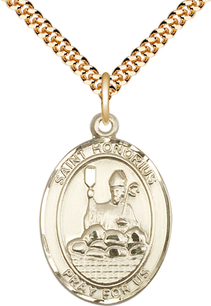 14kt Gold Filled Saint Honorius Pendant on a 24 inch Gold Plate Heavy Curb chain