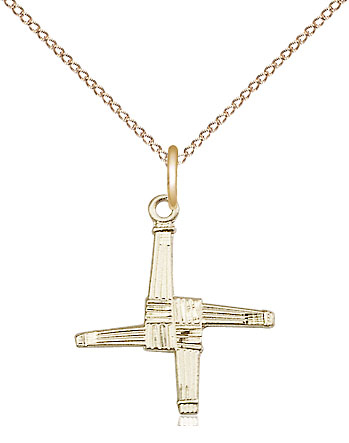 14kt Gold Filled Saint Brigid Cross Pendant on a 18 inch Gold Filled Light Curb chain