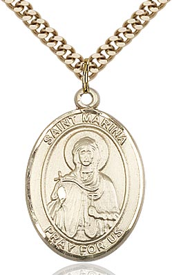 14kt Gold Filled Saint Marina Pendant on a 24 inch Gold Plate Heavy Curb chain
