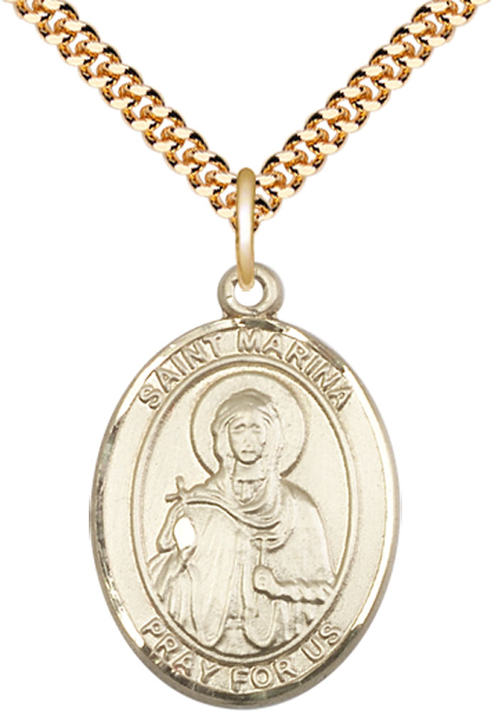 14kt Gold Filled Saint Marina Pendant on a 24 inch Gold Plate Heavy Curb chain