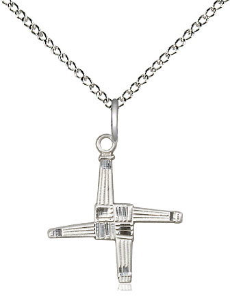 Sterling Silver Saint Brigid Cross Pendant on a 18 inch Sterling Silver Light Curb chain