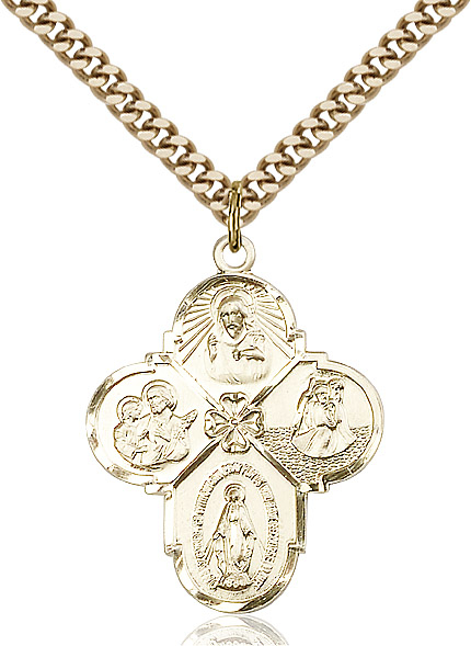14kt Gold Filled 4-Way Pendant on a 24 inch Gold Plate Heavy Curb chain
