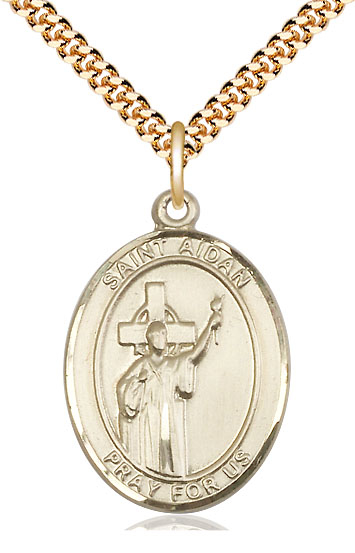 14kt Gold Filled Saint Aidan of Lindesfarne Pendant on a 24 inch Gold Plate Heavy Curb chain