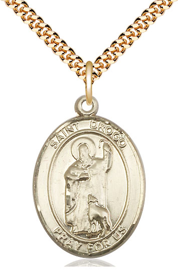 14kt Gold Filled Saint Drogo Pendant on a 24 inch Gold Plate Heavy Curb chain
