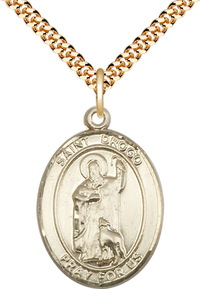 14kt Gold Filled Saint Drogo Pendant on a 24 inch Gold Plate Heavy Curb chain