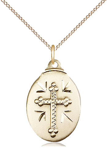 14kt Gold Filled Cross Pendant on a 18 inch Gold Filled Light Curb chain