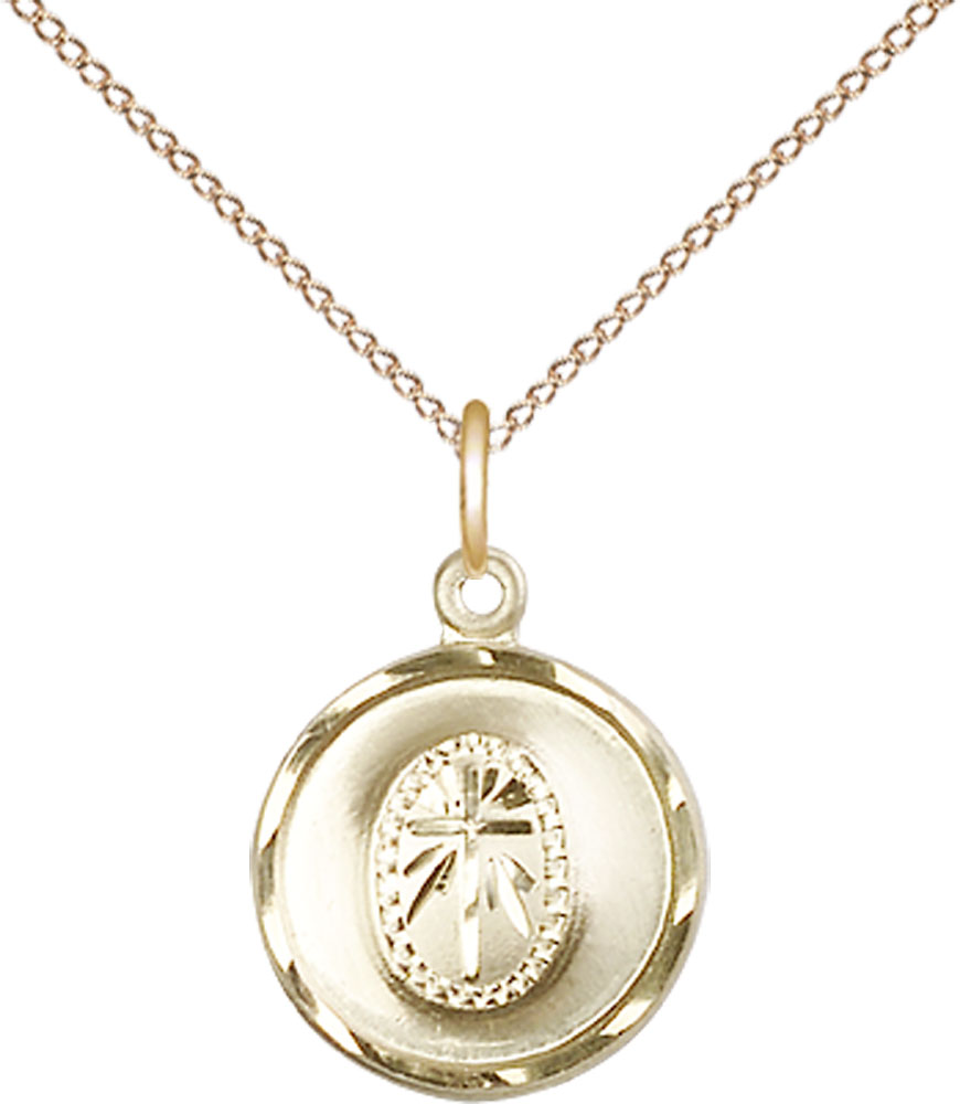 14kt Gold Filled Cross Pendant on a 18 inch Gold Filled Light Curb chain