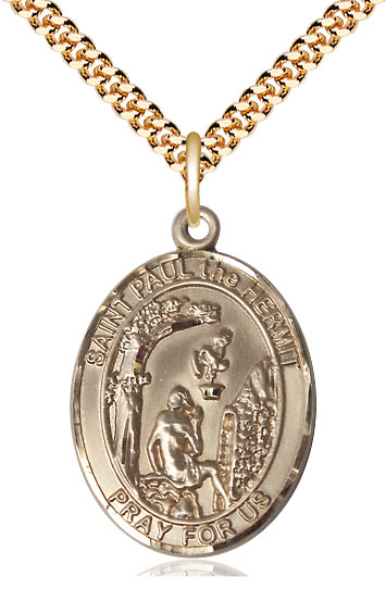 14kt Gold Filled Paul the Hermit Pendant on a 24 inch Gold Plate Heavy Curb chain