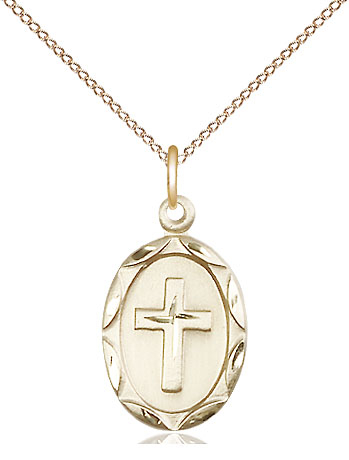 14kt Gold Filled Cross Pendant on a 18 inch Gold Filled Light Curb chain