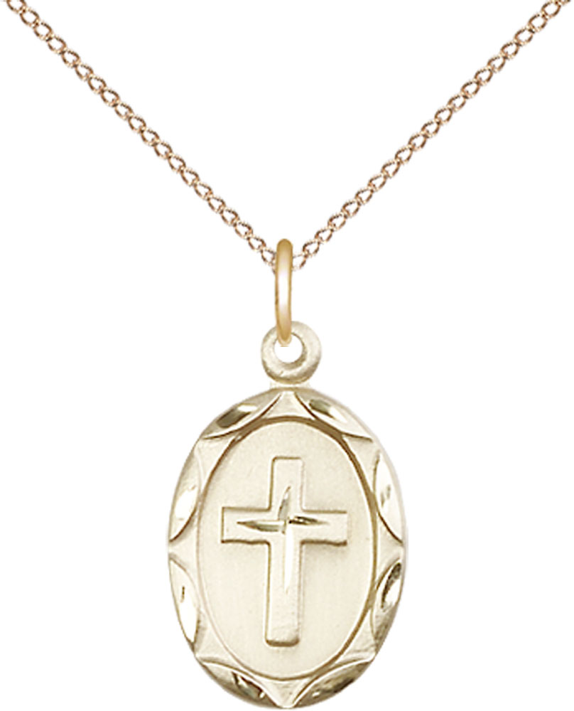 14kt Gold Filled Cross Pendant on a 18 inch Gold Filled Light Curb chain