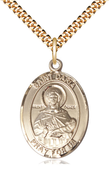 14kt Gold Filled Saint Daria Pendant on a 24 inch Gold Plate Heavy Curb chain