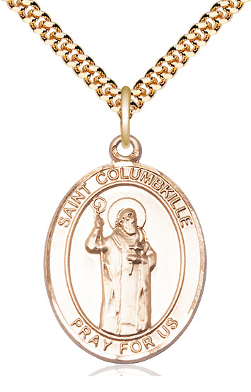 14kt Gold Filled Saint Columbkille Pendant on a 24 inch Gold Plate Heavy Curb chain