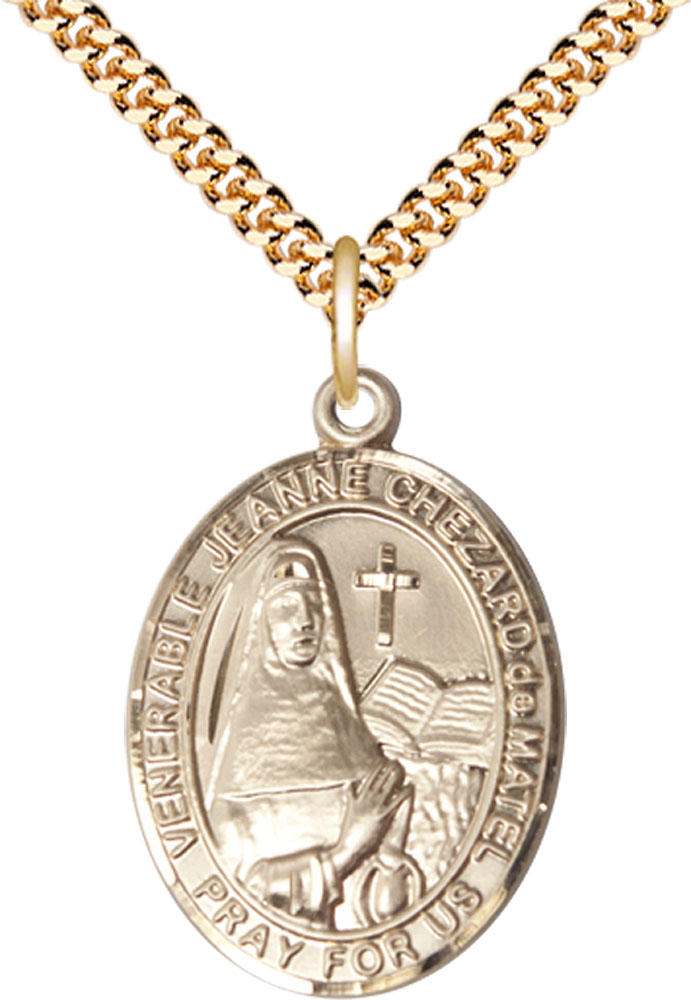 14kt Gold Filled Jeanne Chezard de Matel Pendant on a 24 inch Gold Plate Heavy Curb chain