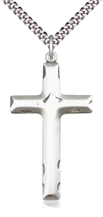 Sterling Silver Cross Pendant on a 24 inch Light Rhodium Heavy Curb chain