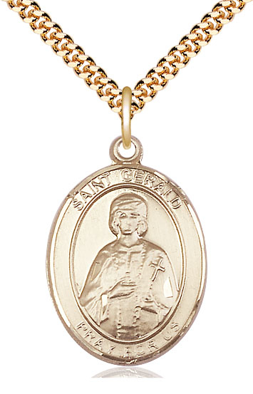 14kt Gold Filled Saint Gerald Pendant on a 24 inch Gold Plate Heavy Curb chain