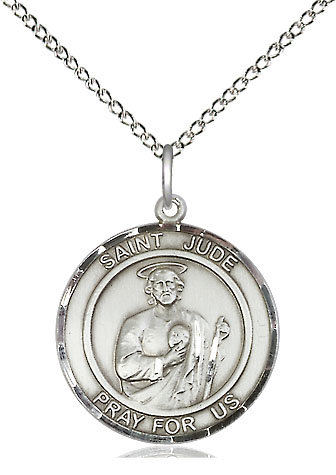 Sterling Silver Saint Jude Pendant on a 18 inch Sterling Silver Light Curb chain