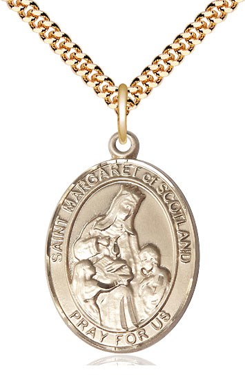 14kt Gold Filled Saint Margaret of Scotland Pendant on a 24 inch Gold Plate Heavy Curb chain