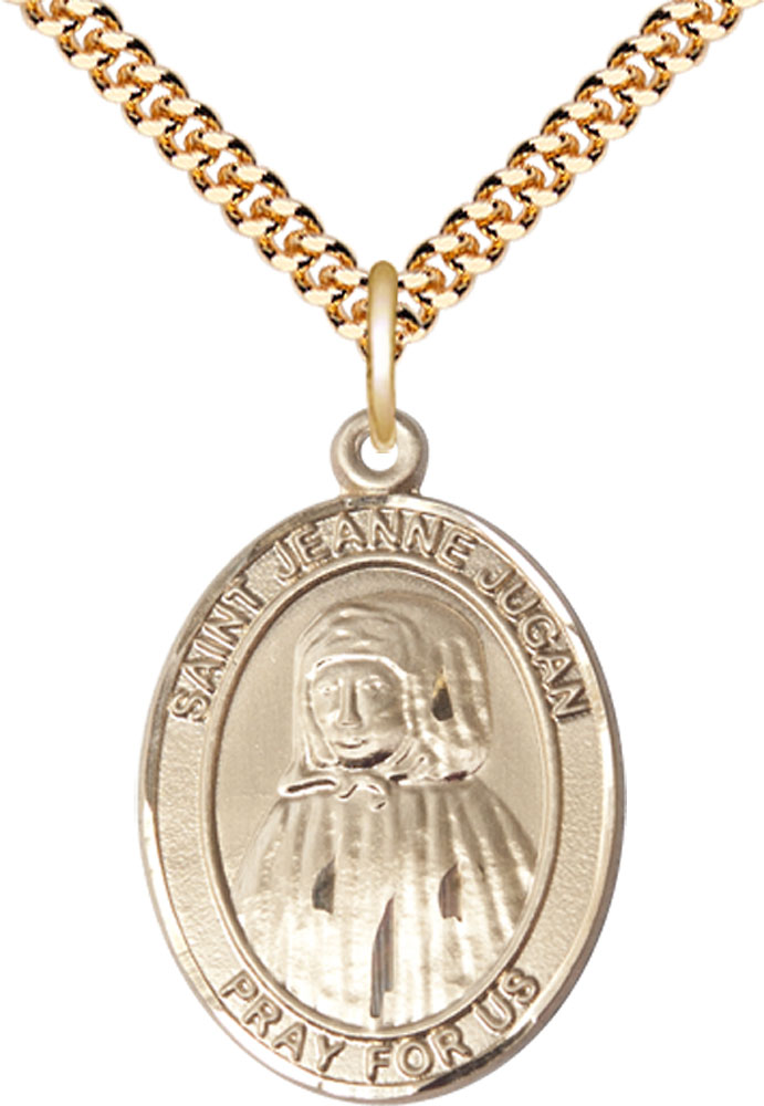 14kt Gold Filled Saint Jeanne Jugan Pendant on a 24 inch Gold Plate Heavy Curb chain