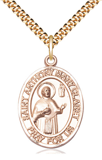 14kt Gold Filled Saint Anthony Mary Claret Pendant on a 24 inch Gold Plate Heavy Curb chain