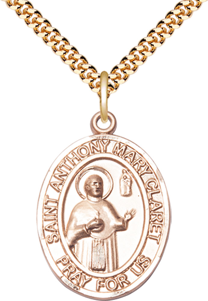 14kt Gold Filled Saint Anthony Mary Claret Pendant on a 24 inch Gold Plate Heavy Curb chain