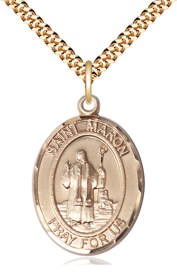 14kt Gold Filled Saint Maron Pendant on a 24 inch Gold Plate Heavy Curb chain