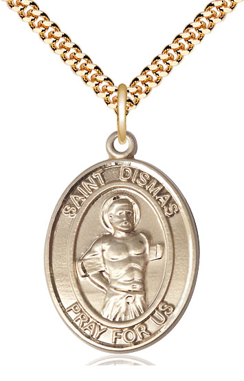 14kt Gold Filled Saint Dismas Pendant on a 24 inch Gold Plate Heavy Curb chain
