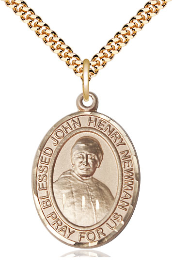 14kt Gold Filled Blessed John Henry Newman Pendant on a 24 inch Gold Plate Heavy Curb chain