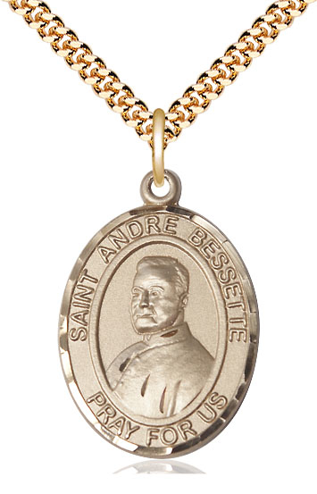 14kt Gold Filled Saint Andre Bessette Pendant on a 24 inch Gold Plate Heavy Curb chain