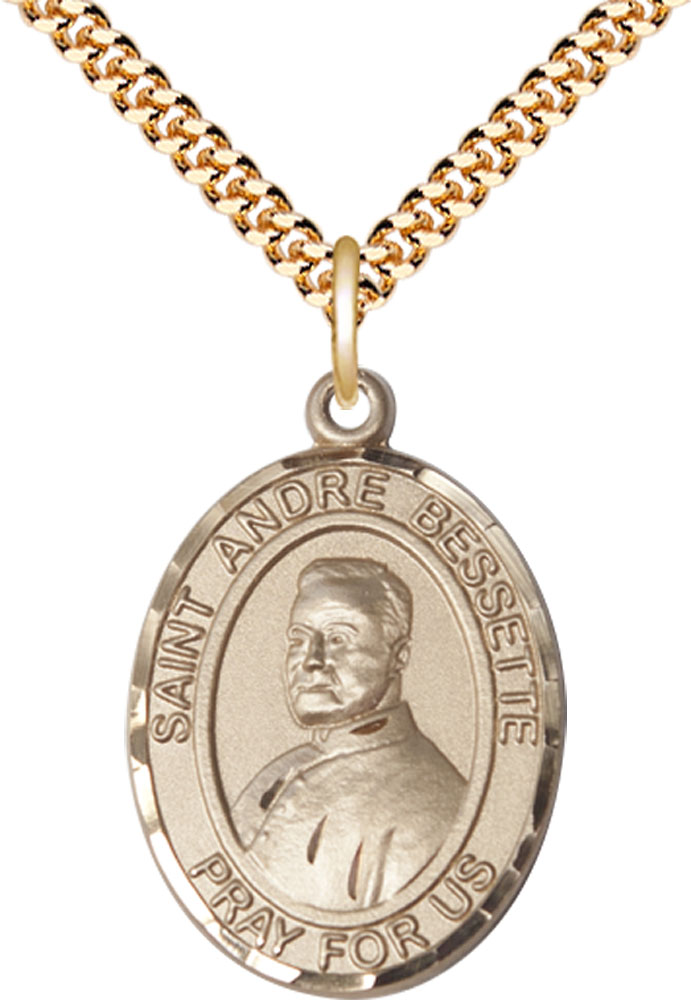 14kt Gold Filled Saint Andre Bessette Pendant on a 24 inch Gold Plate Heavy Curb chain