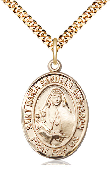 14kt Gold Filled Saint Maria Bertilla Boscardin Pendant on a 24 inch Gold Plate Heavy Curb chain