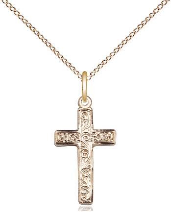 14kt Gold Filled Cross Pendant on a 18 inch Gold Filled Light Curb chain