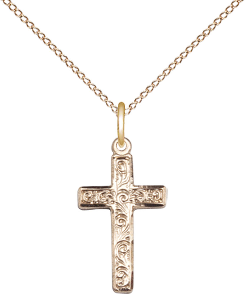 14kt Gold Filled Cross Pendant on a 18 inch Gold Filled Light Curb chain