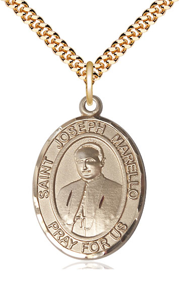 14kt Gold Filled Saint Joseph Marello Pendant on a 24 inch Gold Plate Heavy Curb chain