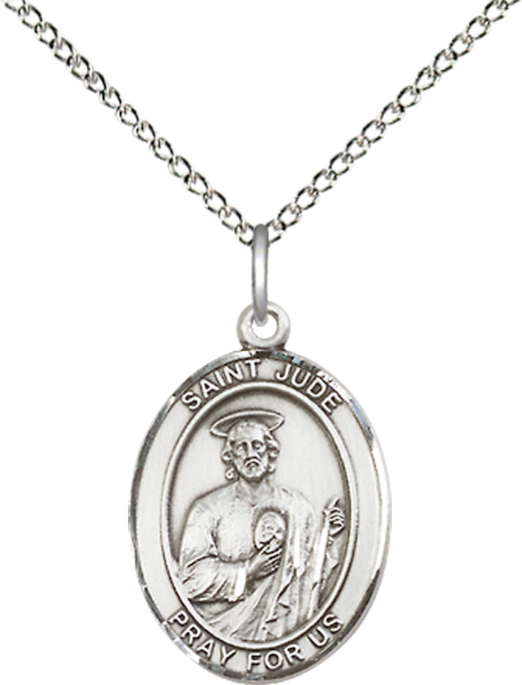 Sterling Silver Saint Jude Pendant on a 18 inch Sterling Silver Light Curb chain