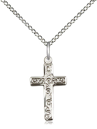 Sterling Silver Cross Pendant on a 18 inch Sterling Silver Light Curb chain