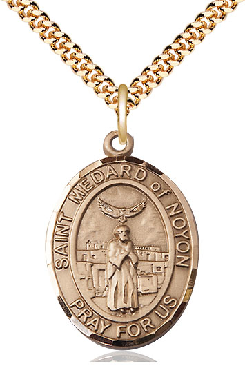 14kt Gold Filled Saint Medard of Noyon Pendant on a 24 inch Gold Plate Heavy Curb chain