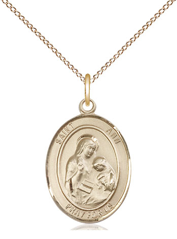 14kt Gold Filled Saint Ann Pendant on a 18 inch Gold Filled Light Curb chain