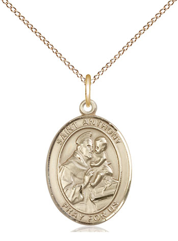 14kt Gold Filled Saint Anthony of Padua Pendant on a 18 inch Gold Filled Light Curb chain